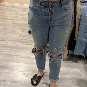 Casual Distressed Denim Boyfriend Jeans